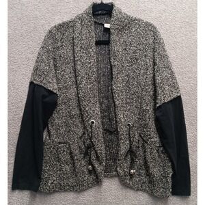 Avenue Women's Bouclé Jacket 18/20 Black Gray Wool Blend Drawstring